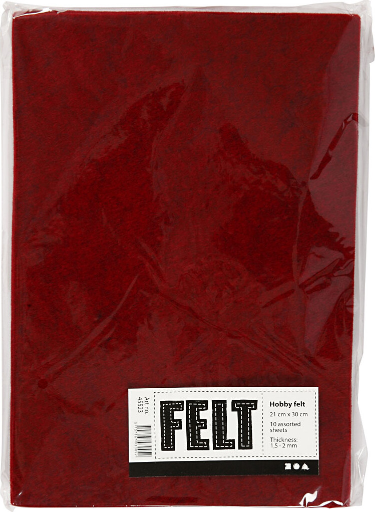 Hobbyfilt - A4 - 210X297 MM - 1,5-2 MM - Meleret - Rød - 10 Ark