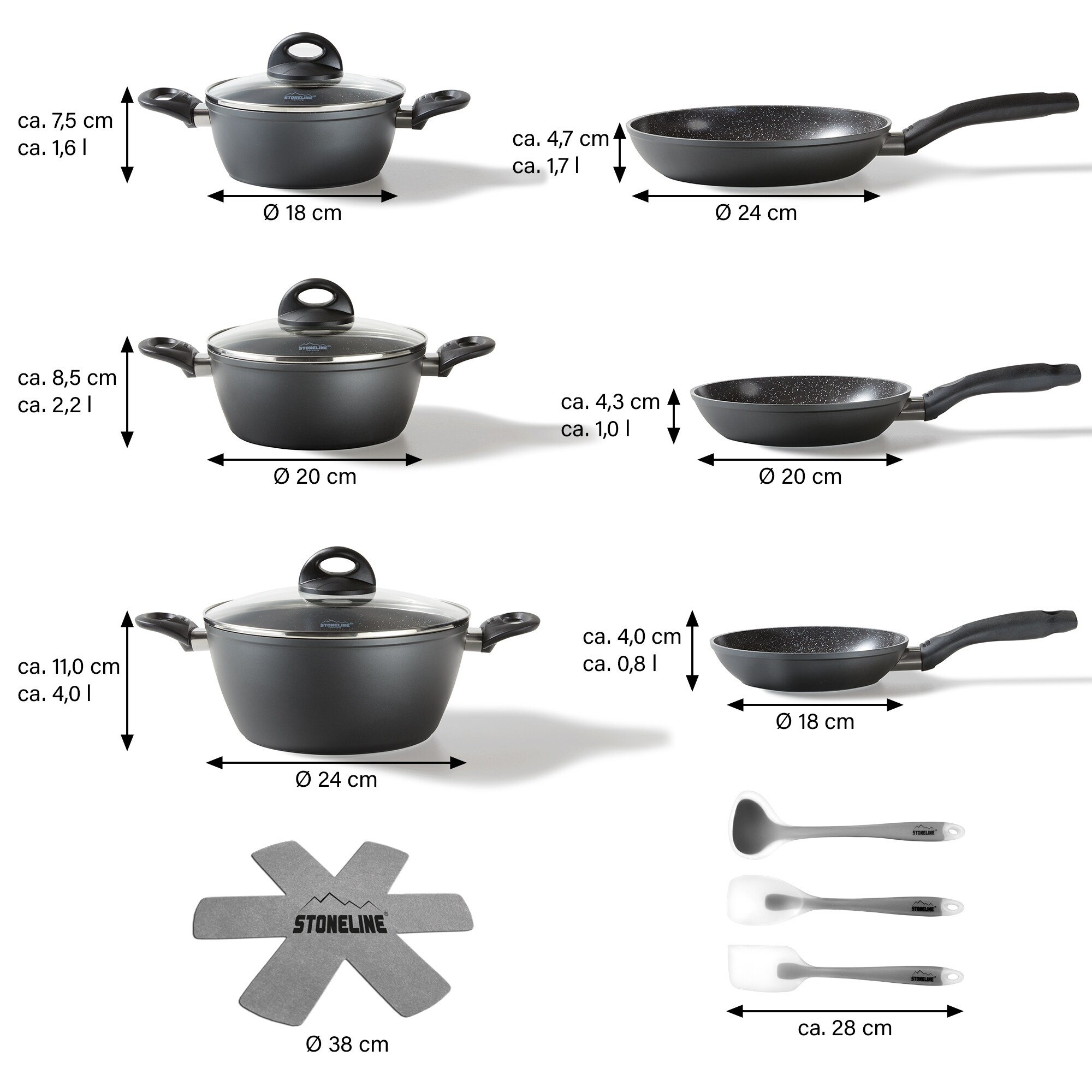 STONELINE® CERAMIC Kochgeschirr-Set, 14-tlg., Keramik-Beschichtung, mit Glasdeckeln