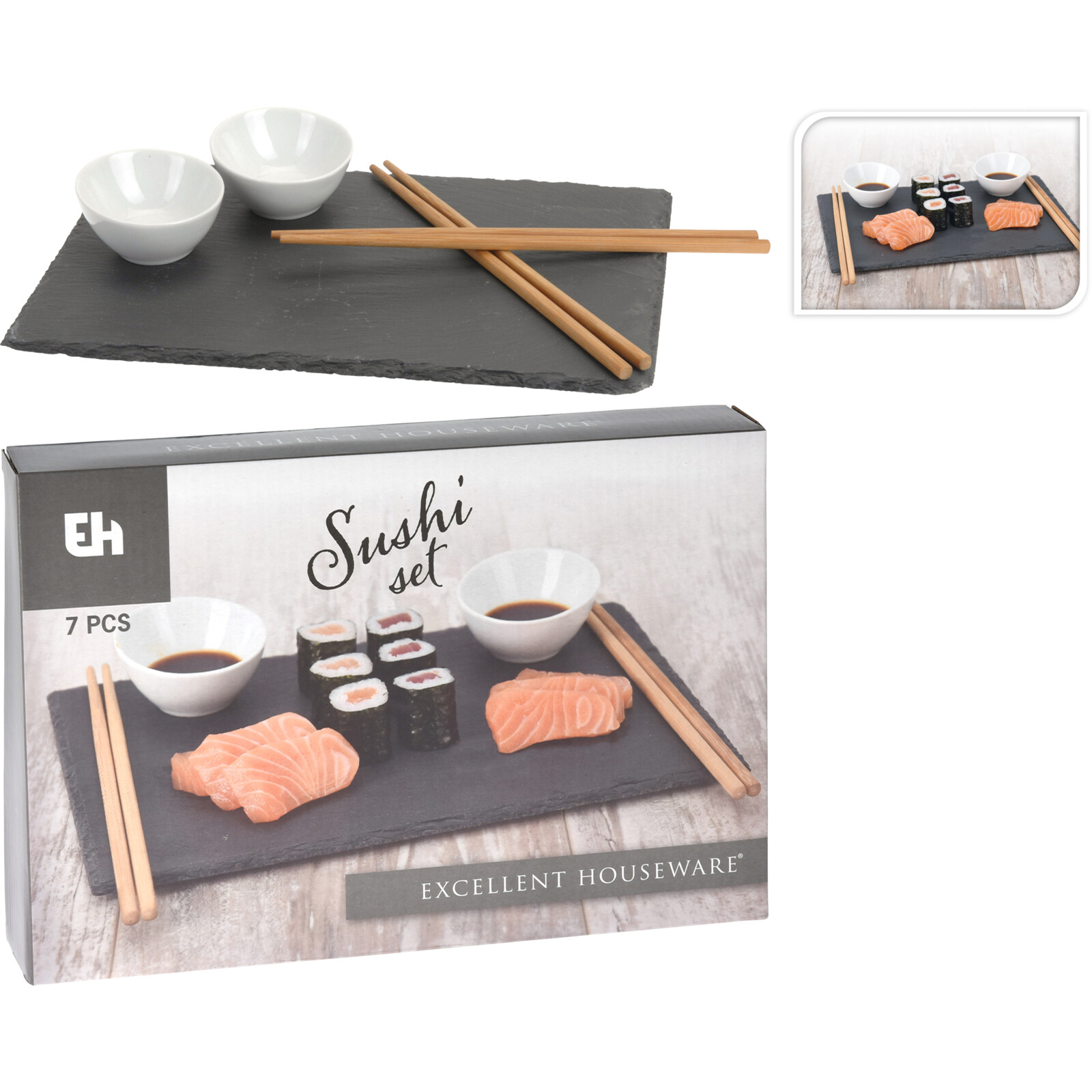 Sushi-Set - schwarz-weiß-braun - 7-teilig