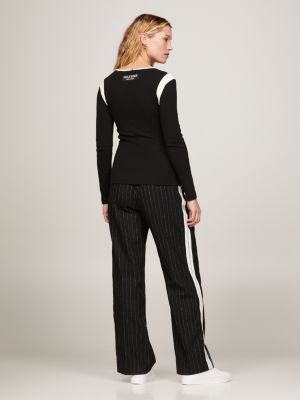 Blusa de manga comprida com decote redondo e blocos de cor