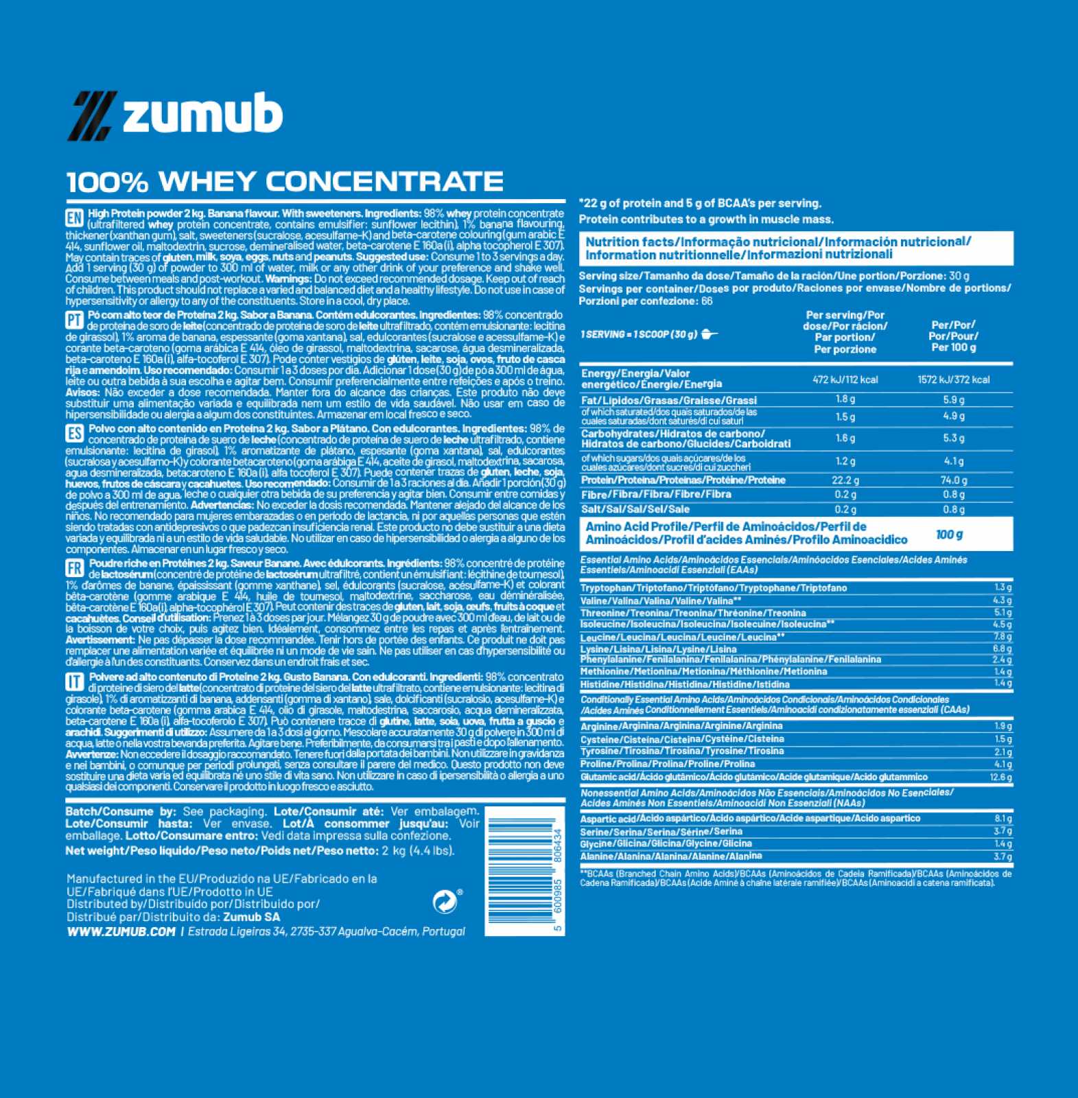 Zumub Concentrado de Soro de Leite 100% Puro 30g