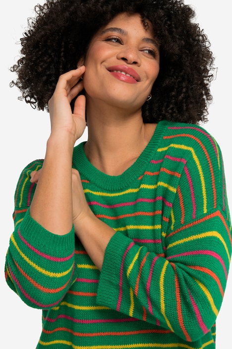 Pullover, oversized, Ringel, Rundhals, Halbarm