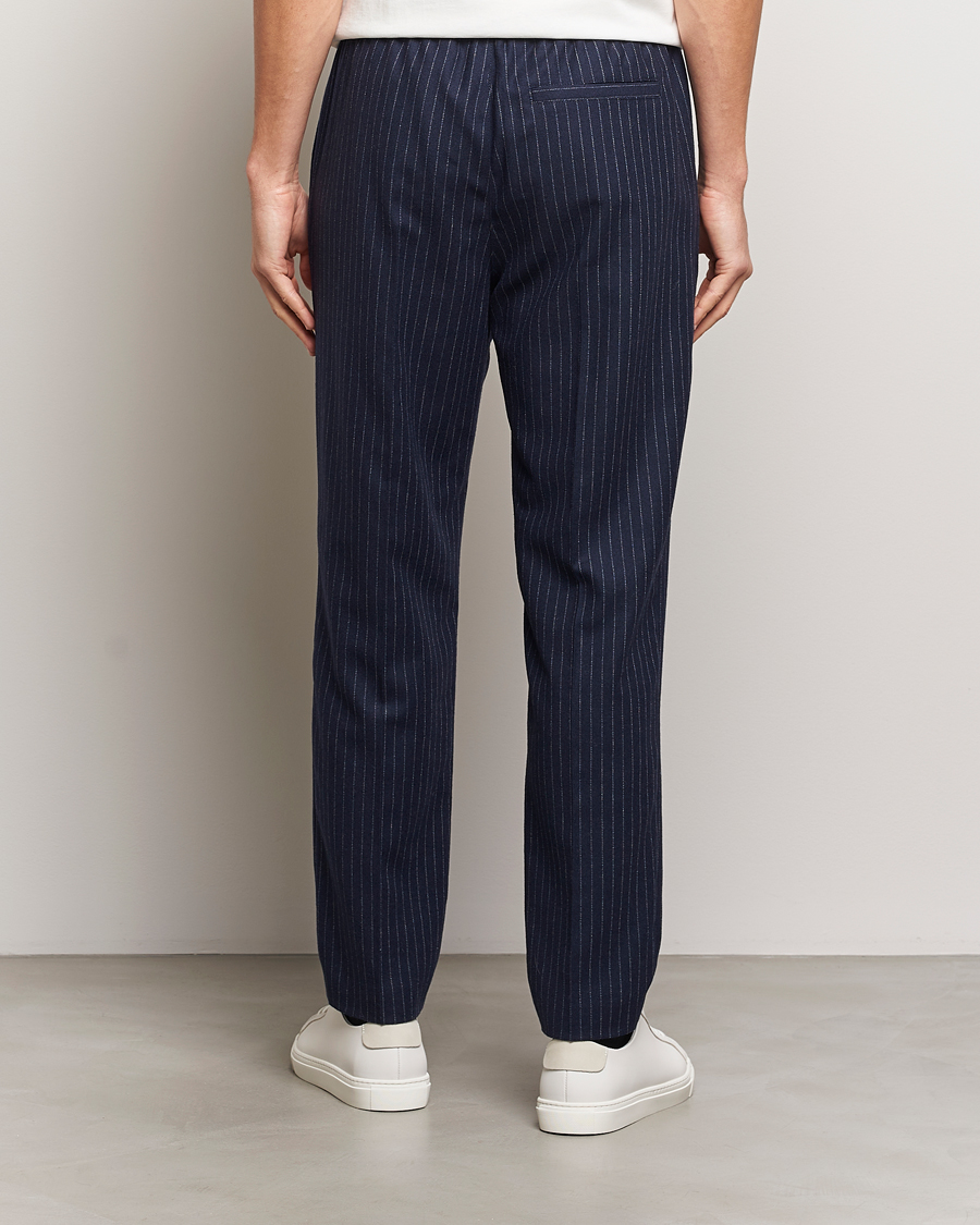 A.P.C. Wool Pinstriped Drawstring Trousers Dark Navy