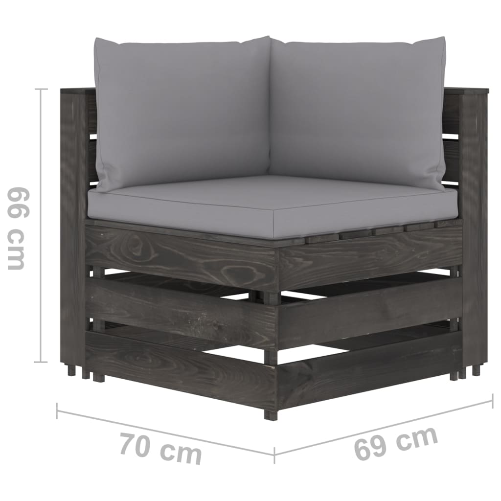 Salon de jardin meuble d'extérieur ensemble de mobilier 9 pièces avec coussins bois imprégné de gris
