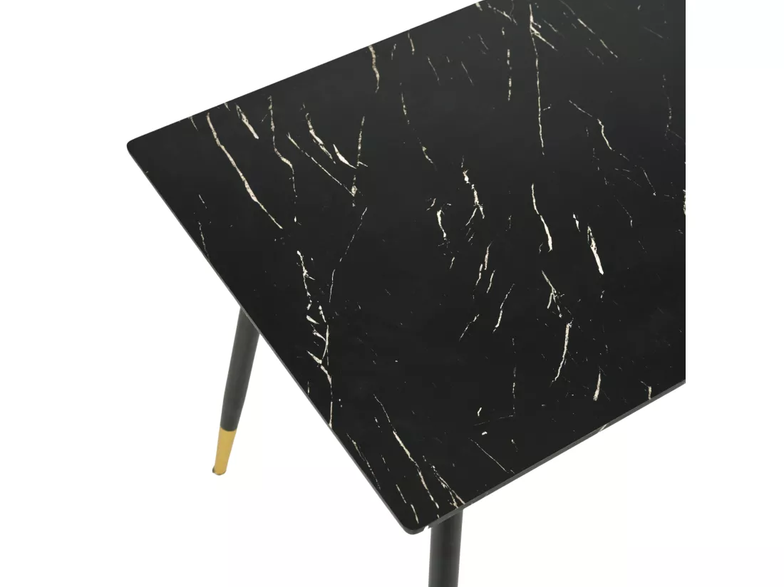Table à manger rectangulaire imitation marbre noir et pieds noir doré 110*70CM