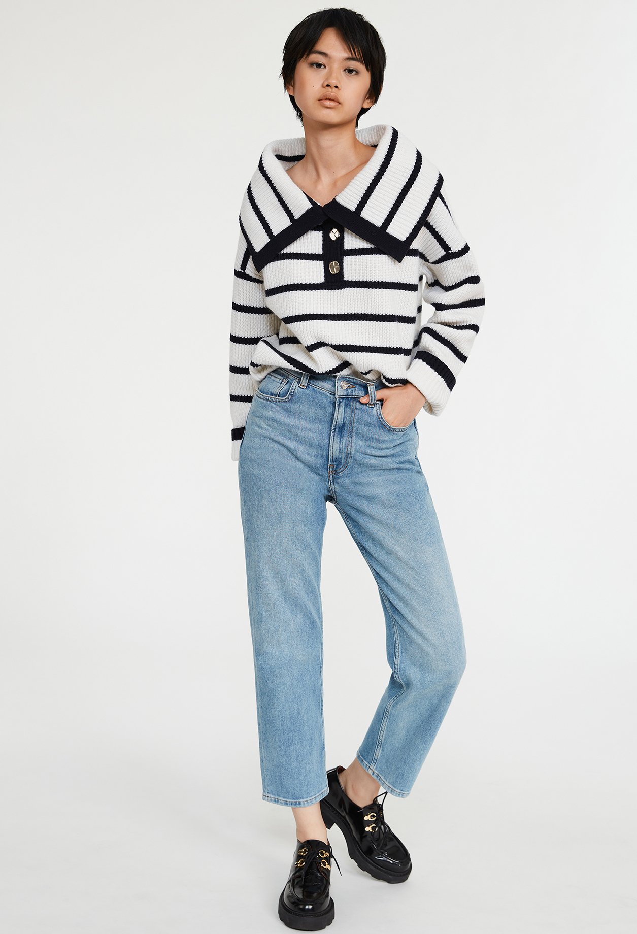 Pull bicolore &agrave; rayures laine