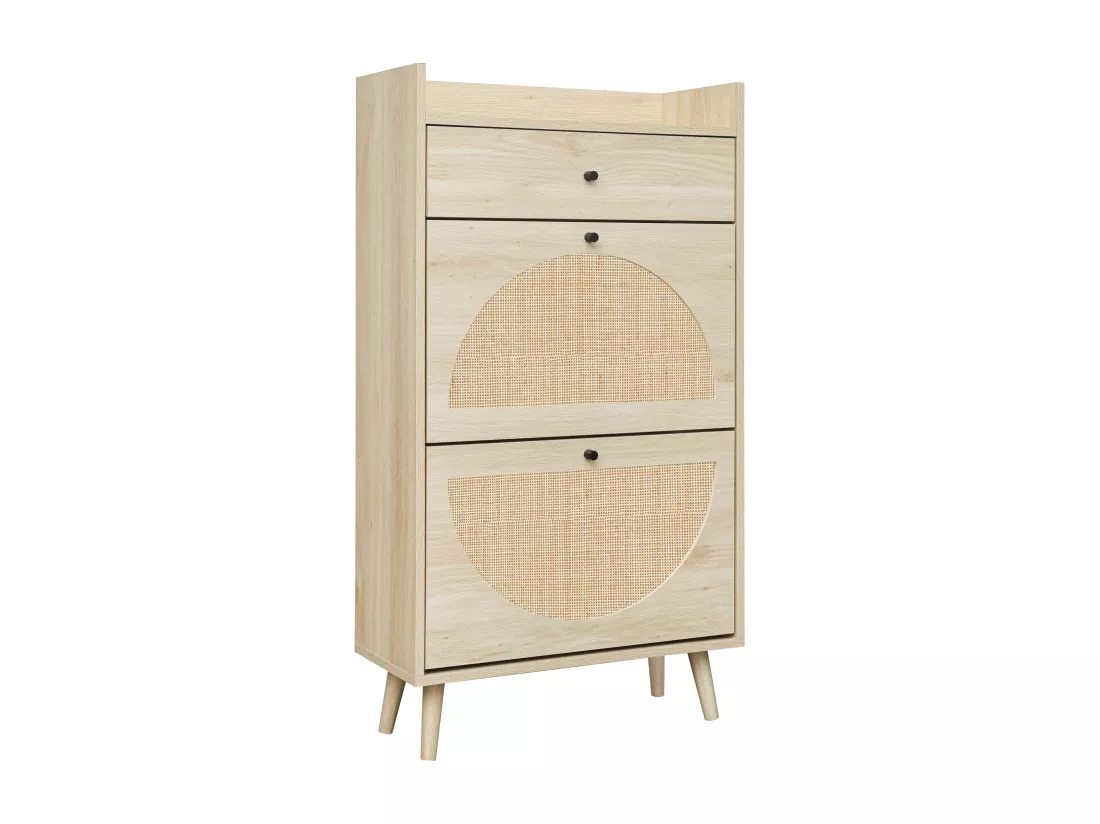 Haobosic - Meuble à chaussures avec 2 portes et 1 tiroir, design en rattan naturel, étagères ajustables, 60 cm, sans dos, idéal pour couloir