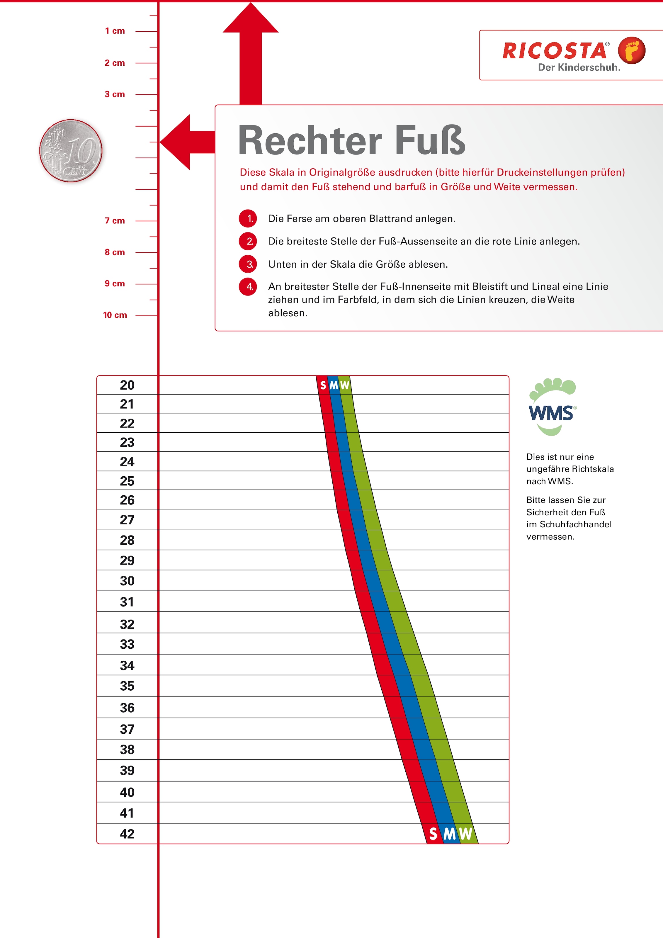 PEPINO by RICOSTA Lauflernschuh »Cory 50 WMS: Mittel«  Schnürschuh mit WMS-System, Leder, Grössenschablone zum Download