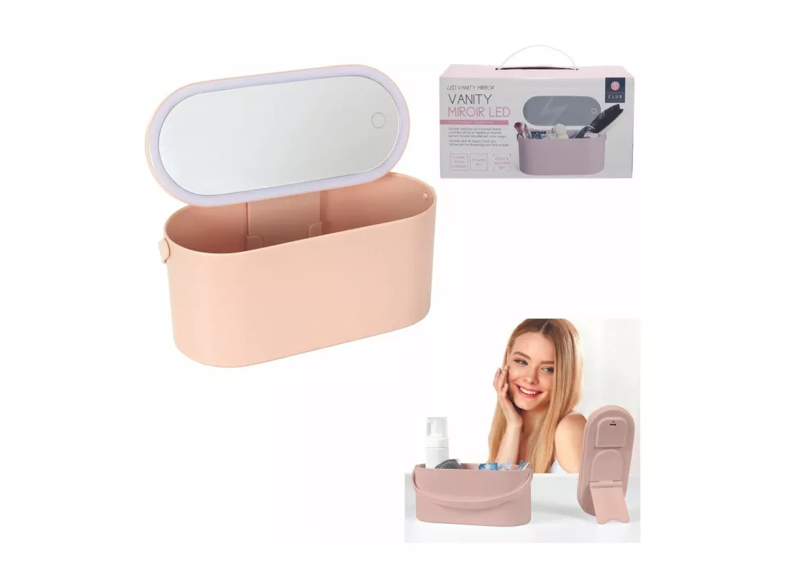 Miroir LED à poser avec rangement - L 23,3 cm x l 10,4 cm x H 11 cm