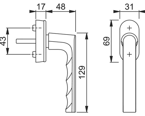 Hoppe SecuForte raamkruk 11696370 Hamburg 0700/UD9020 zilver, stiftlengte variabel 32-42 mm, incl. bevestigingsschroeven