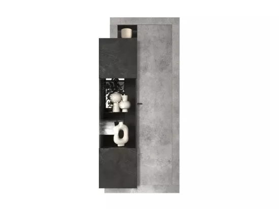 Vitrine design 2 portes collection DOMI. Coloris gris anthracite effet béton