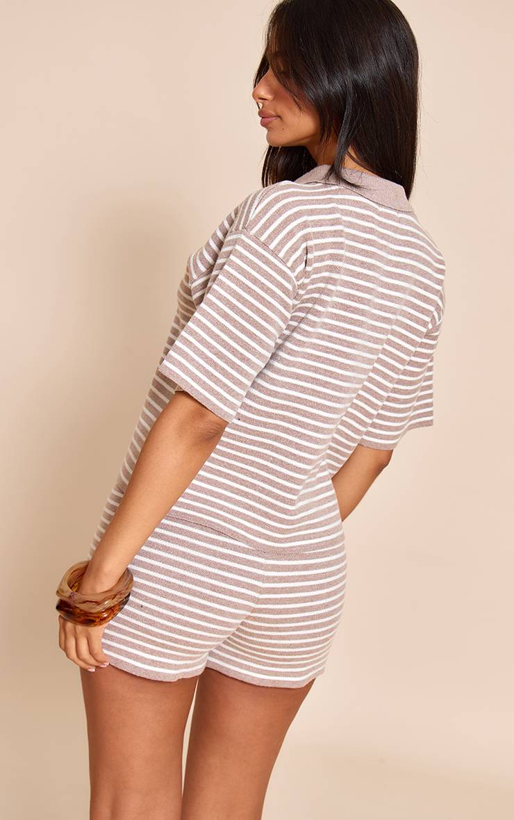 Taupe Short Ajusté En Maille À Rayures Petite