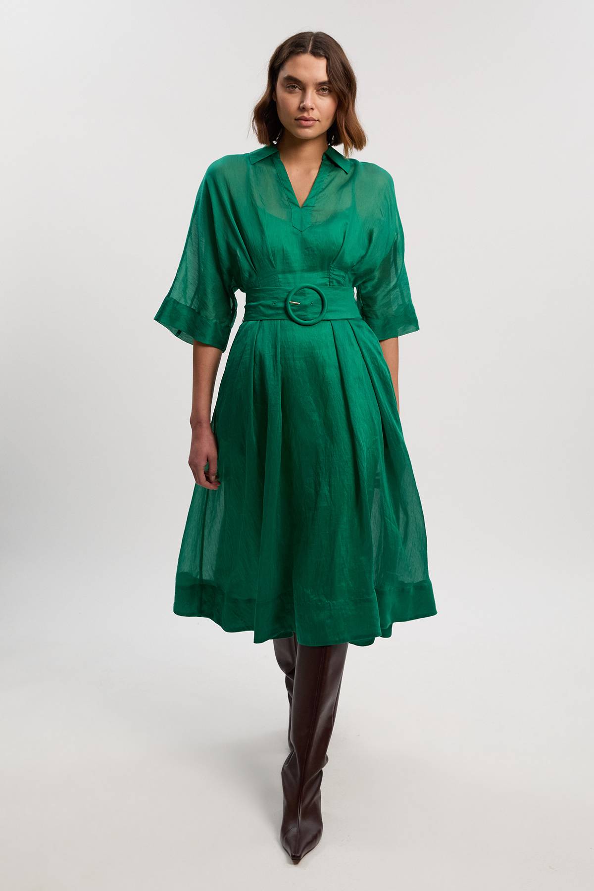 KarenMillen Robe Longue Tissée en Organdi à Col Plongeant