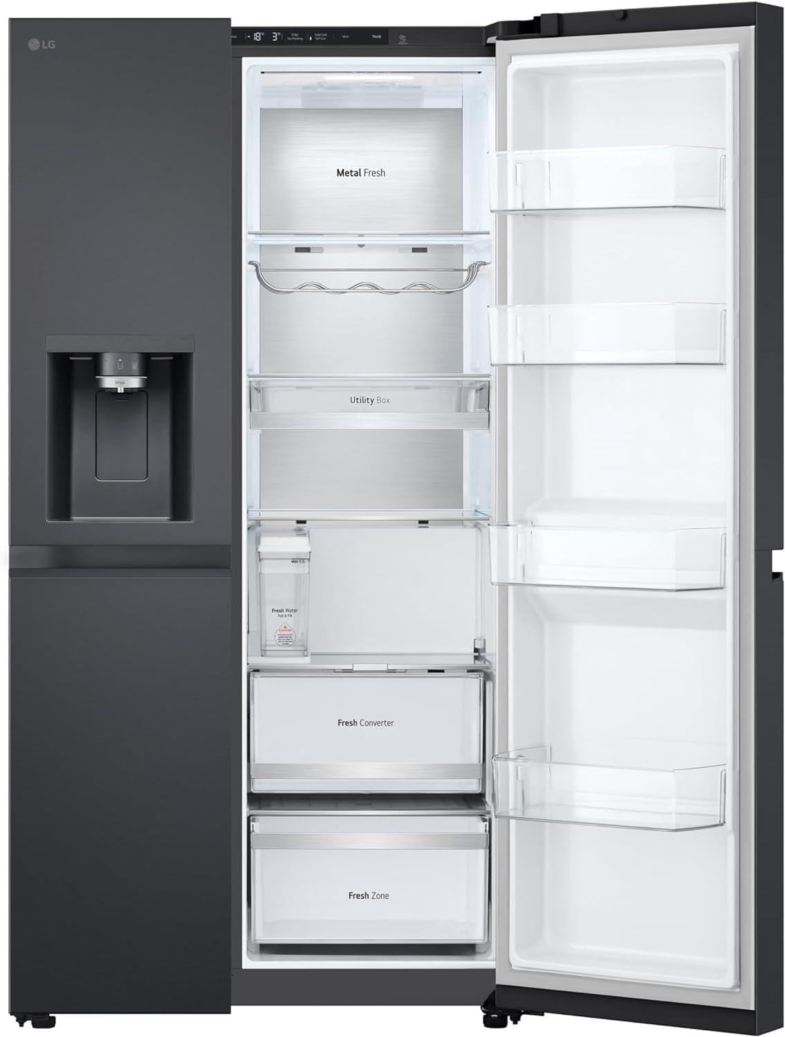 LG GSLE91EVAC Side by Side Kühlschrank, Klasse C, 628 L, Multi-Door Kühlschrank mit Gefrierfach, Eis-, Crushed Ice- Wasserspender mit UVnano, Total NoFrost, Smart Inverter Kompressor, Wi-Fi