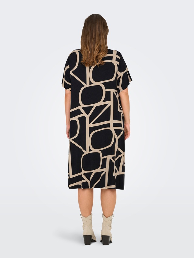 ONLY CARMAKOMA Shirtkleid »CARFYRLA LIFE S/S V-NCK BLK AOP DRE NOOS« Sommerkleid, weich fliessende Jersey Qualität