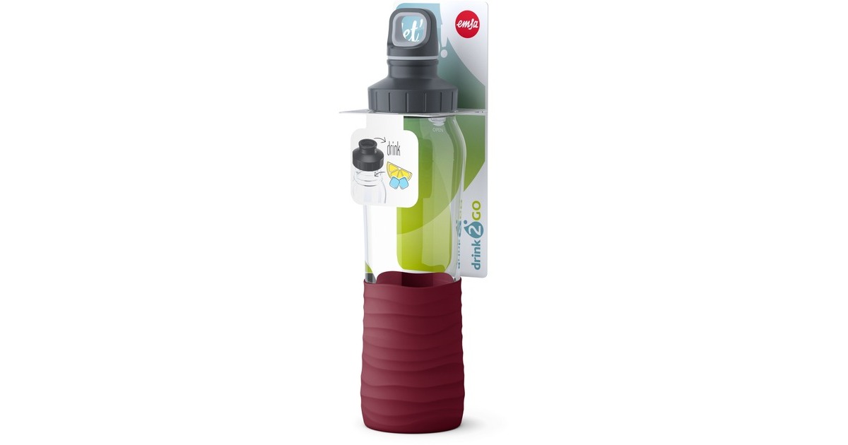EmsaDrink2GO Glas Drinkfles  (Transparant/wijnrood, 0,7 Liter)