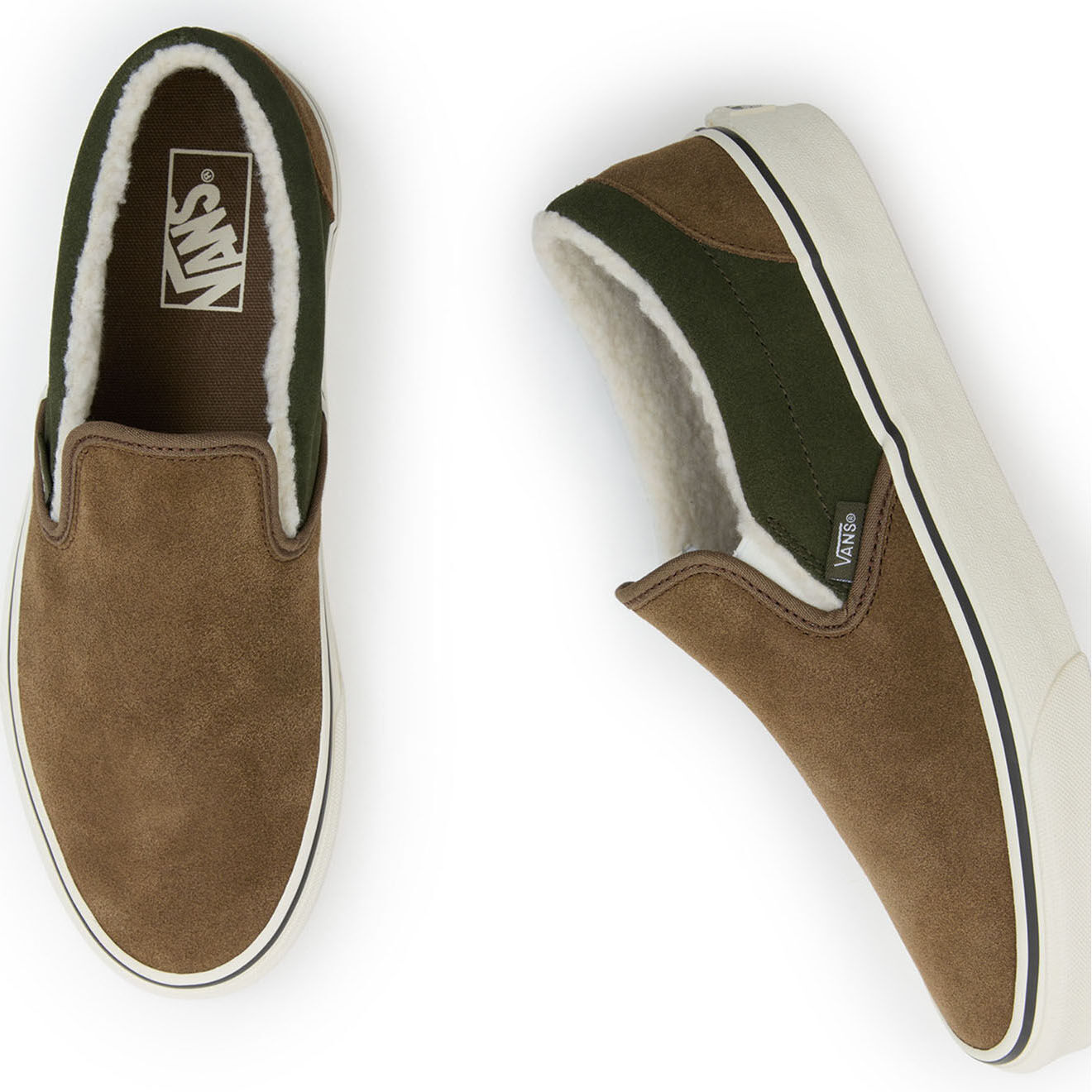 Vans Slip-on en Velours de Cuir Classic fourrées marron/kaki