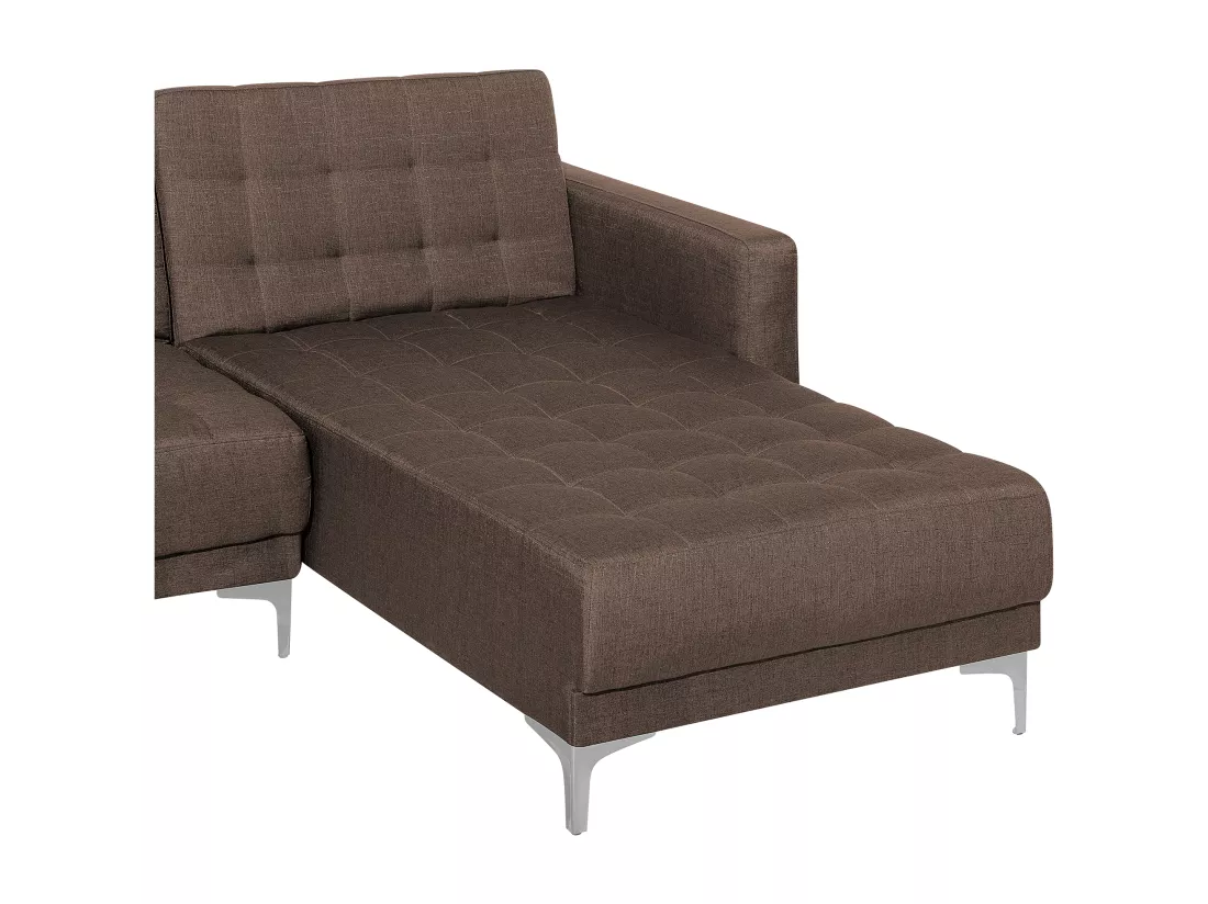 Canapé angle droite convertible en tissu marron foncé 4 places avec pouf ABERDEEN