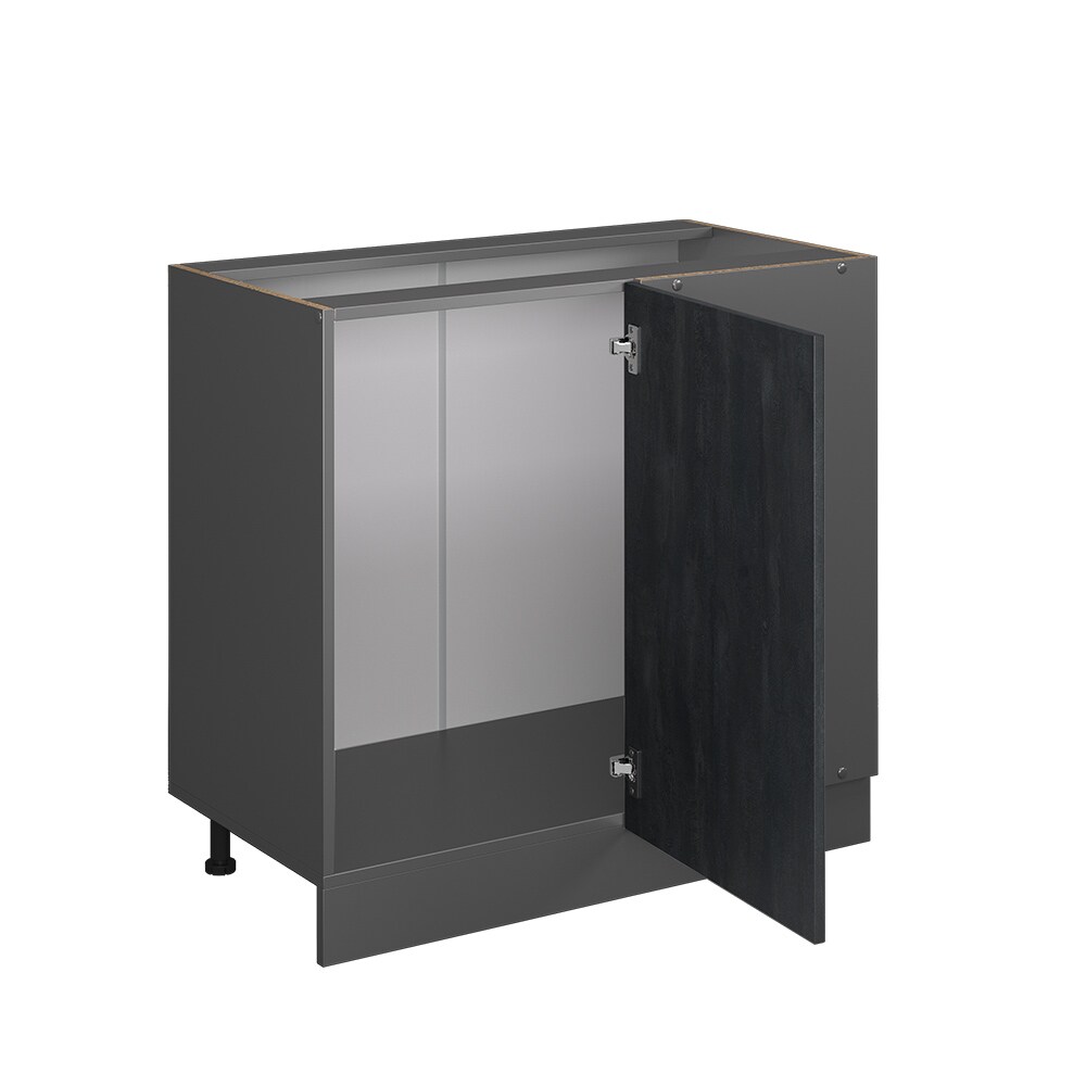 Vicco Eckunterschrank R-Line Schwarz Beton Anthrazit 86 cm mit Arbeitsplatte Eiche