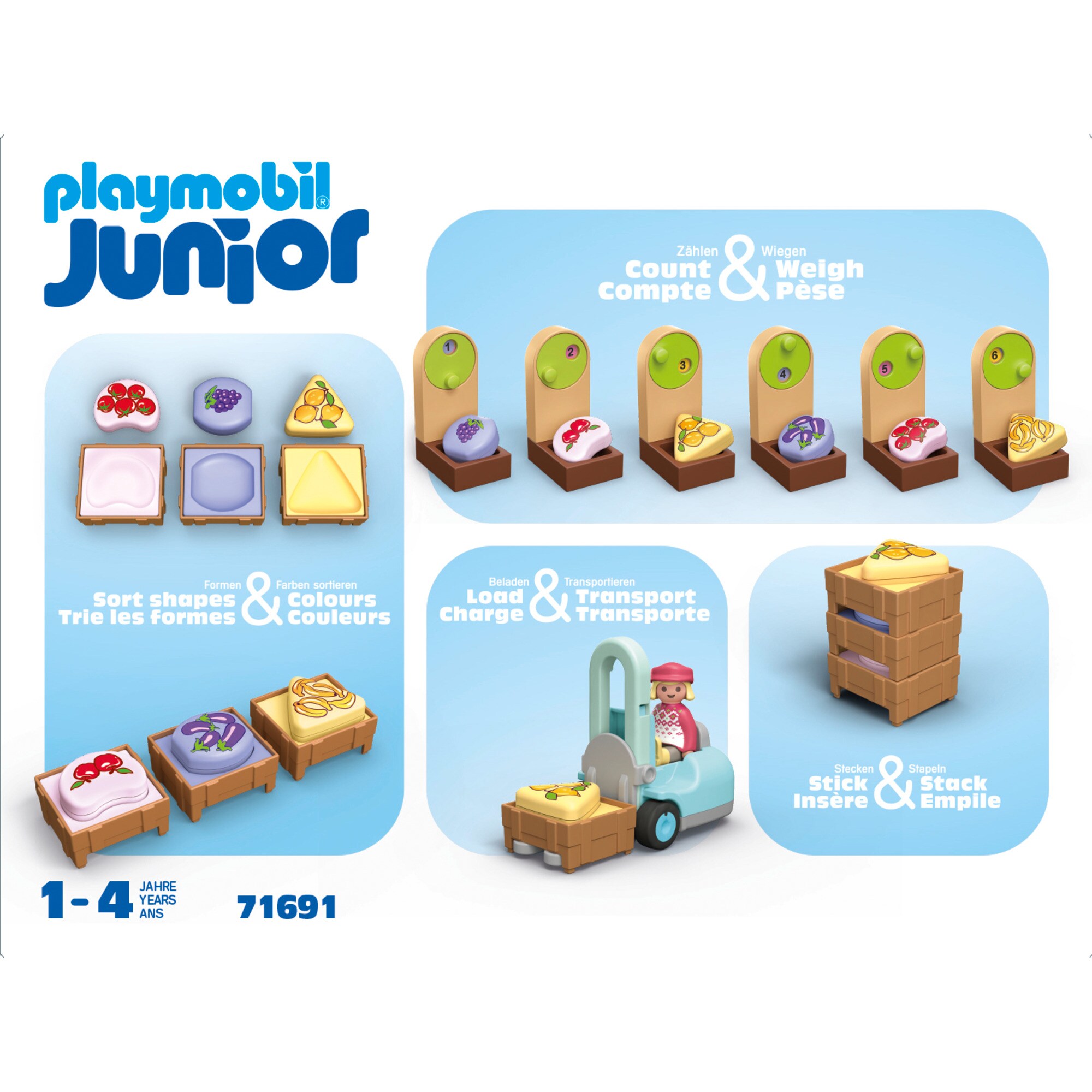 PLAYMOBIL Konstruktionsspielzeug Junior: Bio-Marktstand & Gabelstapler