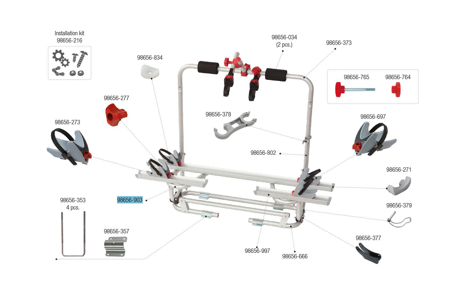 Fiamma Auflagebügel Kit passend für Carry Bike Caravan XL A Pro 200 E-Bike - Fiamma Ersatzteilnummer 98656-903