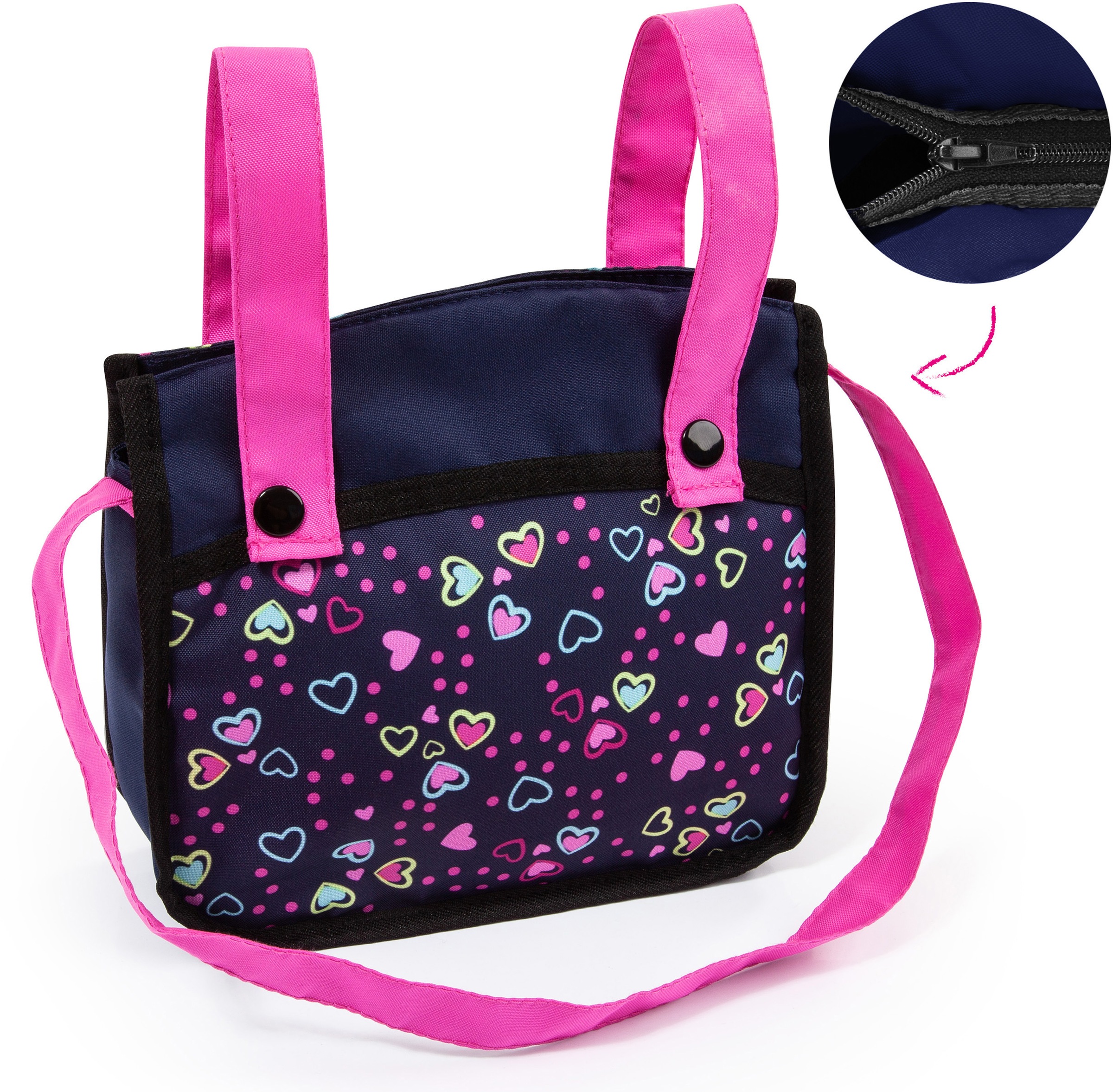 Bayer Kombi-Puppenwagen »Vario, Blau/Pink/Herzchen« inkl. Wickeltasche