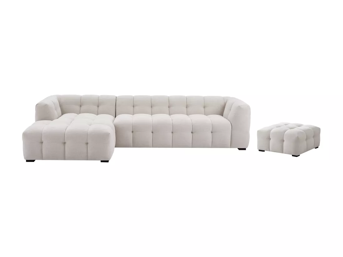 Canapé d'angle gauche et pouf en tissu chiné beige DILOME de Pascal Morabito