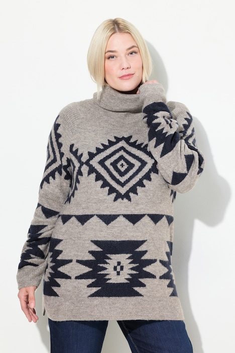 Pullover, grafisches Muster, Rollkragen, Langarm