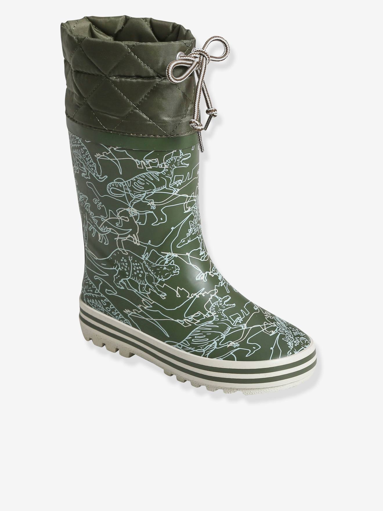 Botas de chuva estampadas com cano acolchoado, estampa verde médio para meninos