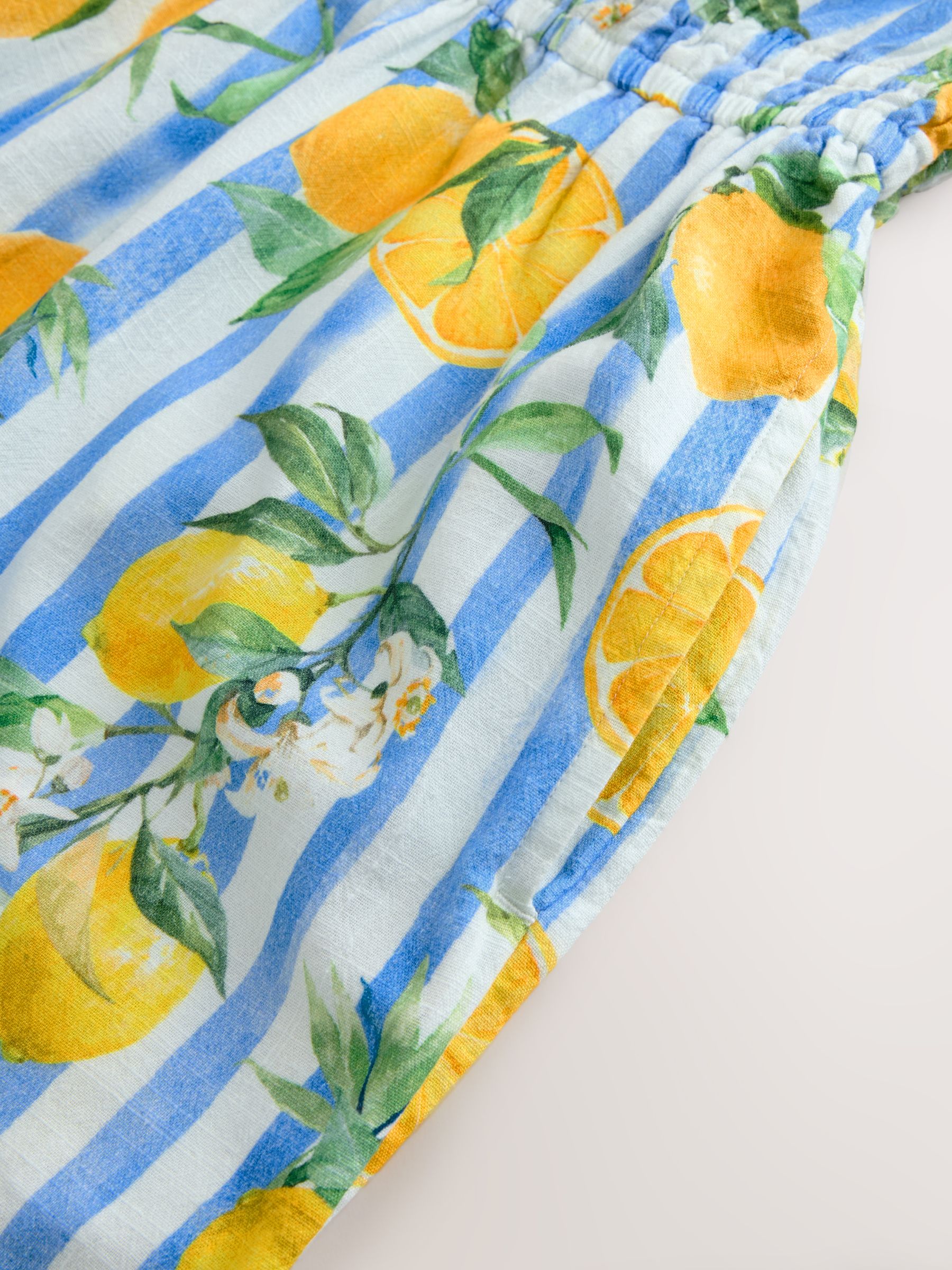 Blauw/witte streep - Jumpsuit met blote schouders en wijde pijpen van 100% katoen