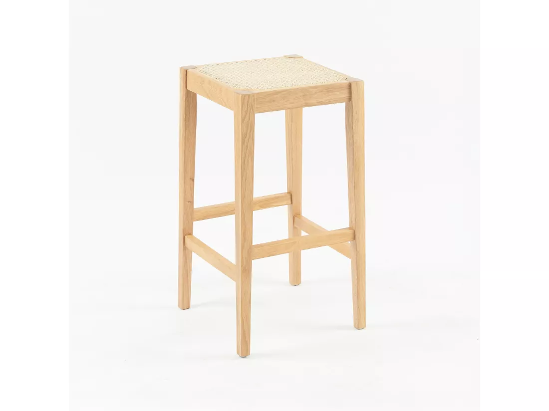Tabouret pour îlot central 65 cm en cannage et bois - Kappa