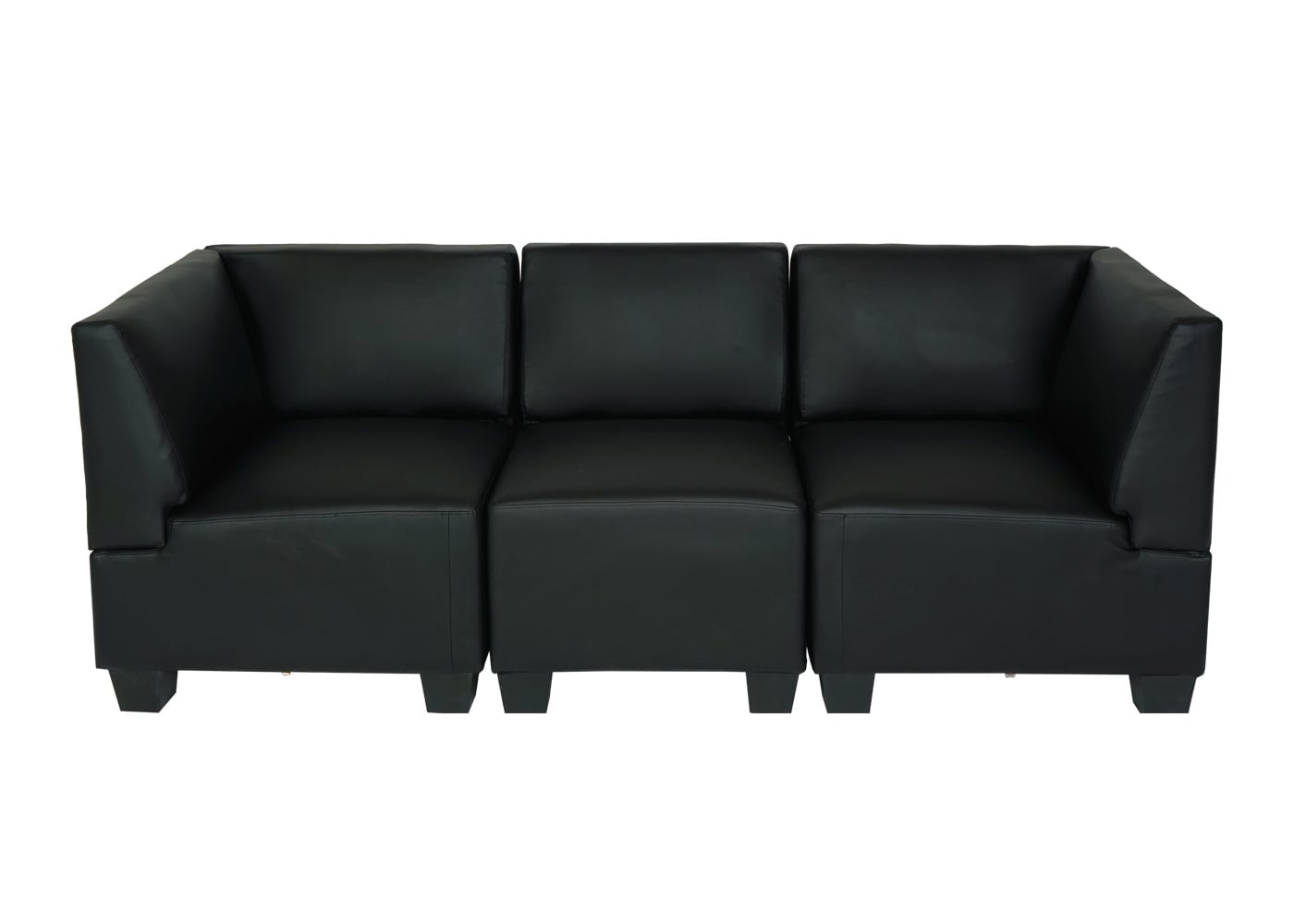Modular 3-Sitzer Sofa Couch Moncalieri, Kunstleder ~ schwarz, hohe Armlehnen