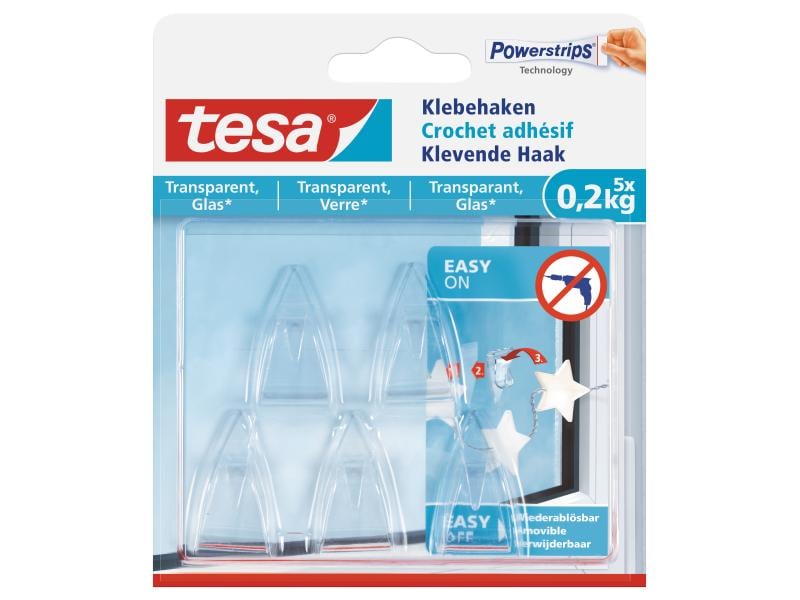 tesa Klebehaken 0,2 kg für transparente Flächen 5 Stück