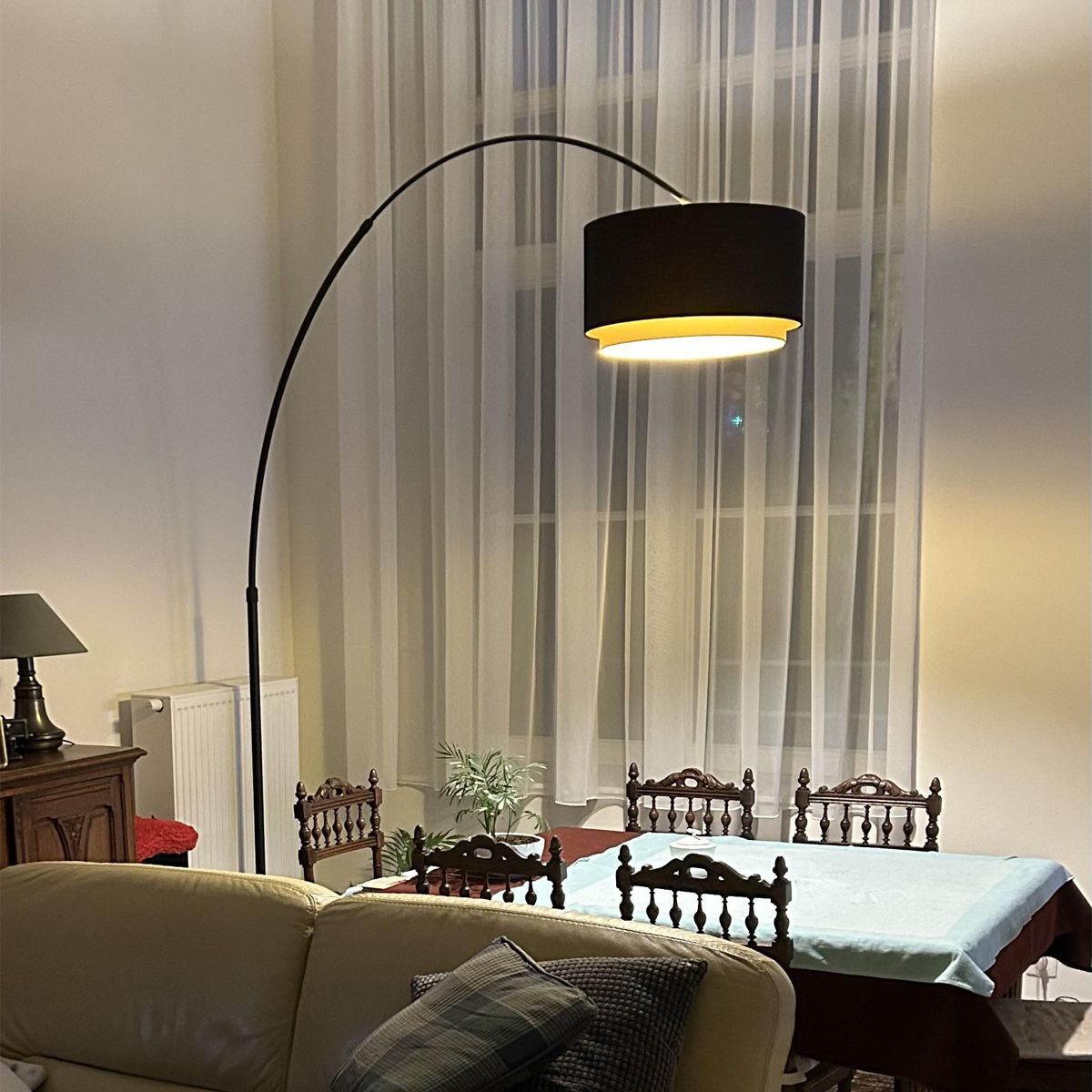 Moderne booglamp zwart met duo kap zwart met goud - XXL