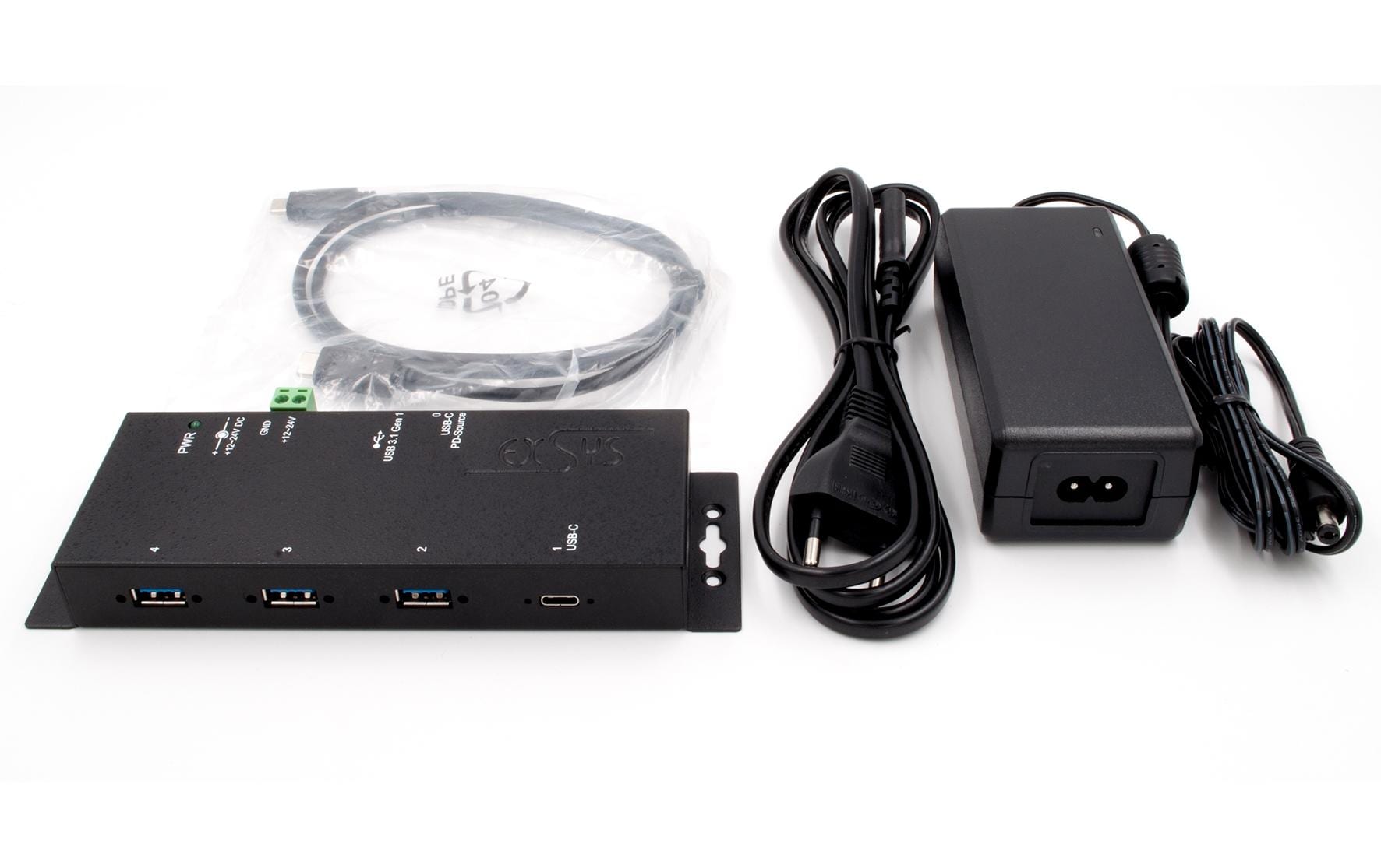 USB-Hub EX-1191HMVS-PD<br>4 Port USB 3.2 Gen 1 Metall HUB mit USB PD Aufladung (Surge Protection)