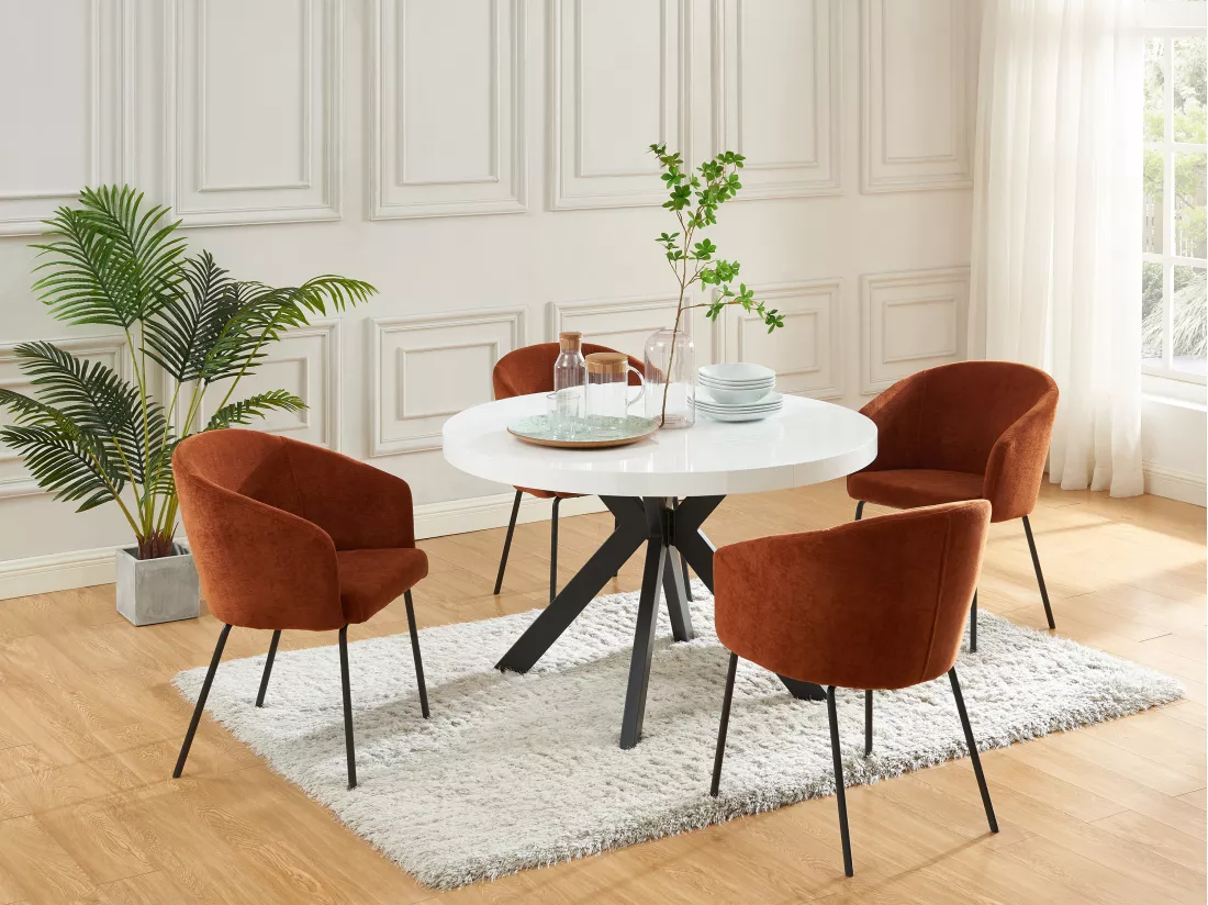 Table à manger extensible 4 à 8 personnes en MDF et acier - Blanc laqué et noir - KOMONI
