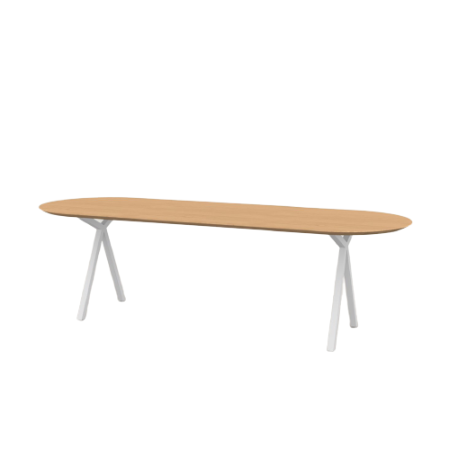 Studio HENK tafel Slim X-type Plat ovaal - wit frame, hardwax light 3041 200 x 90 cm | HWO NL 3041 | Verjongde Rand | Frame Wit