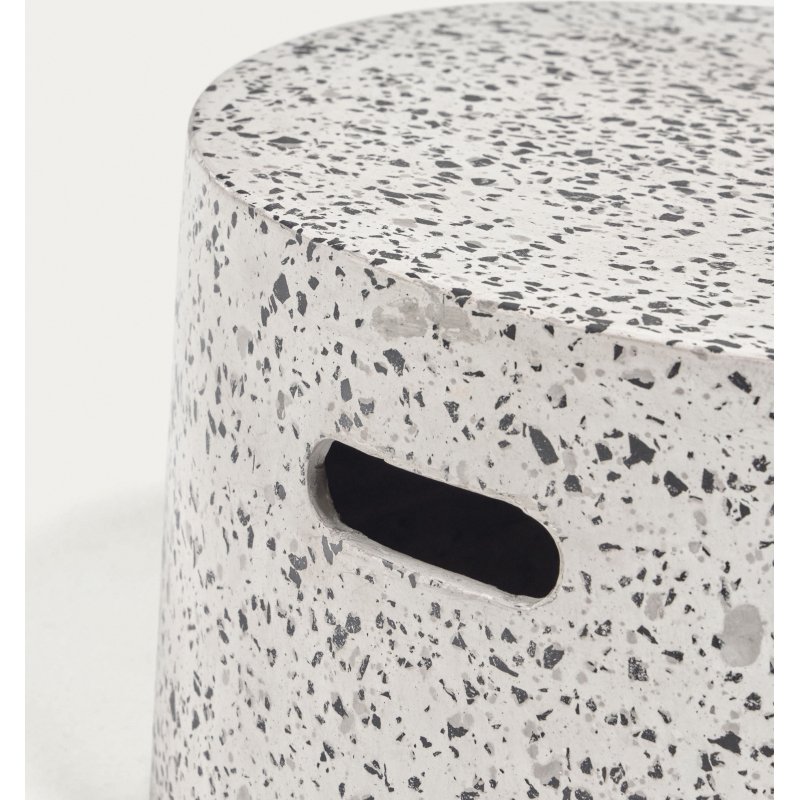 Table basse d'extérieur Jenell - structure terrazzo Ø 52 cm blanc/noir