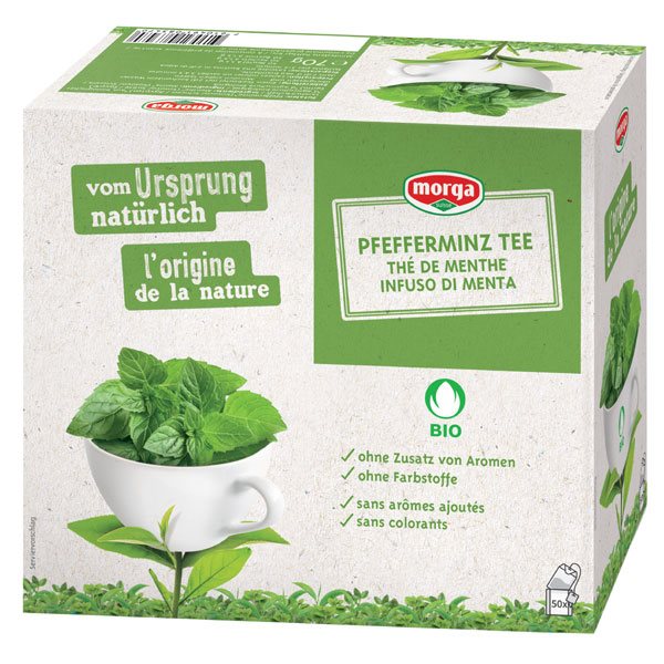 MORGA Pfefferminz Tee Tees mit Hülle Bio Knospe Btl 50 Stk