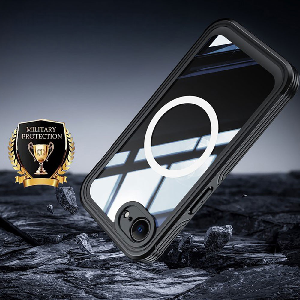 iPhone 16e Magnetische Schutzhülle mit Panzer Glas Backcover   Displayschutz (Magnet-Technologie) - Schwarz / Grau