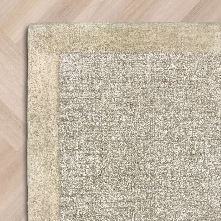 Laagpolig vloerkleed - Elena Border Beige - Handgetuft