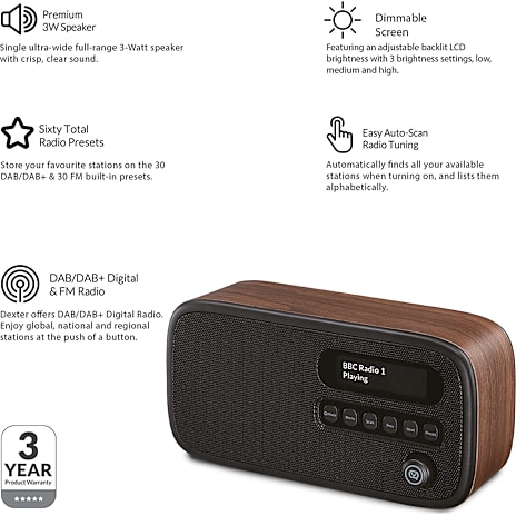 VQ Dexter DAB+/FM radio - valnød