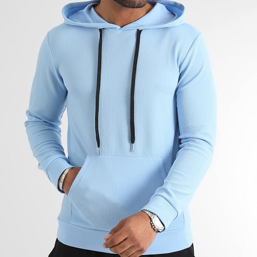 Sweat Capuche Texturé Waffle 0617 Bleu Clair