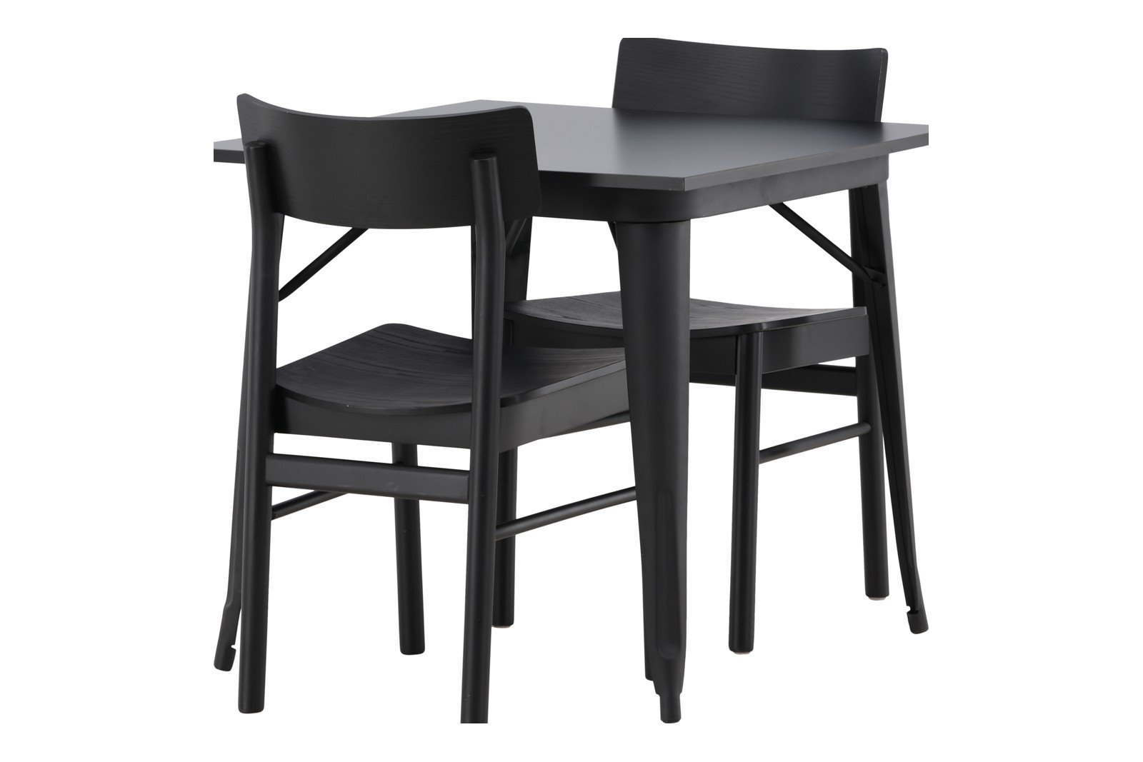 Tempe og Montros Spisegruppe Tempo spisebord 80x80cm i sort med 2 stk. Montros spisestoler i Sort og sorte ben.