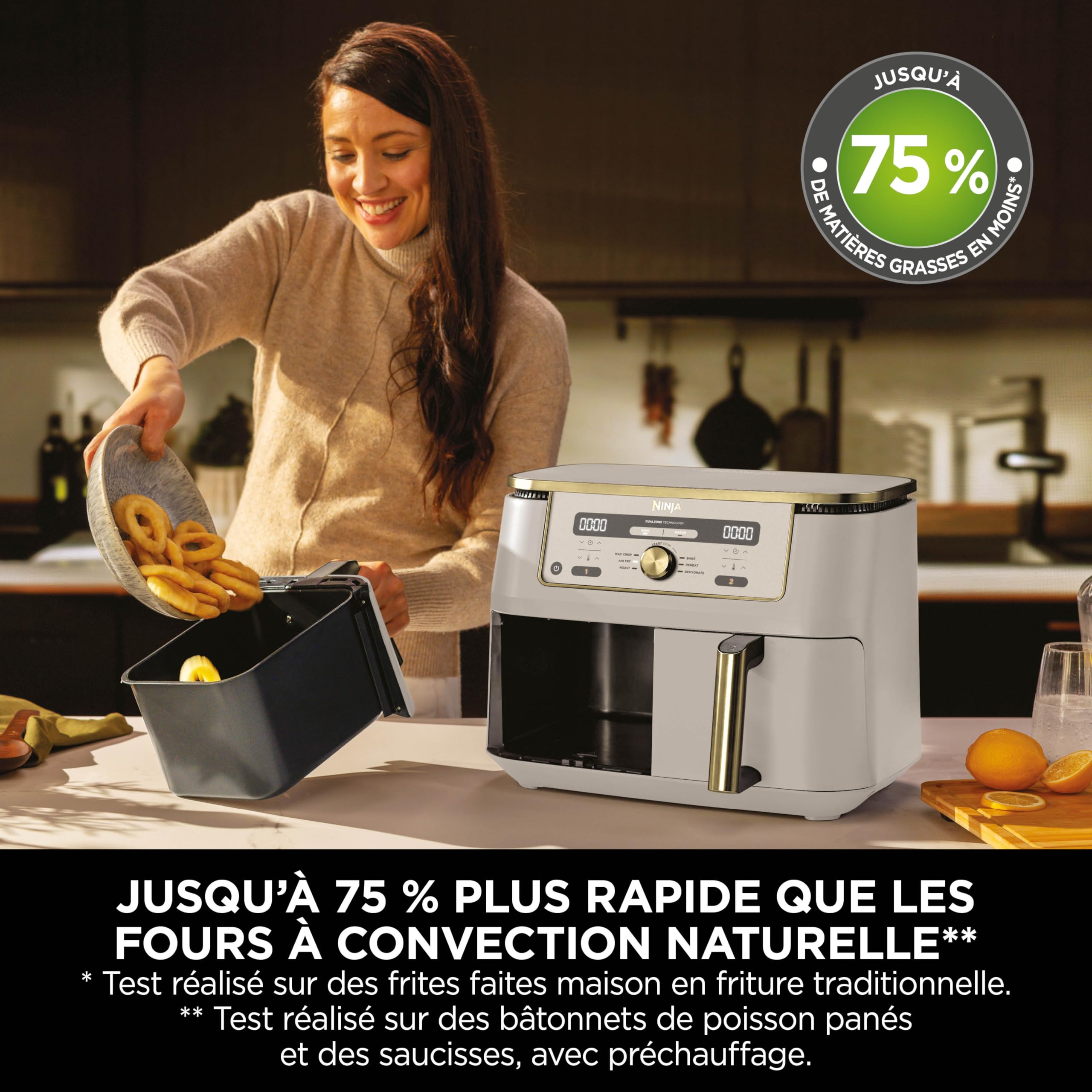 NINJA Dual Zone Max Air Fryer 2 Compartiments, Capacité Familiale de 9,5L, Max 240°C, Air Fryer 6-en1, Pièces Antiadésives Amovibles Lavables Au Lave-