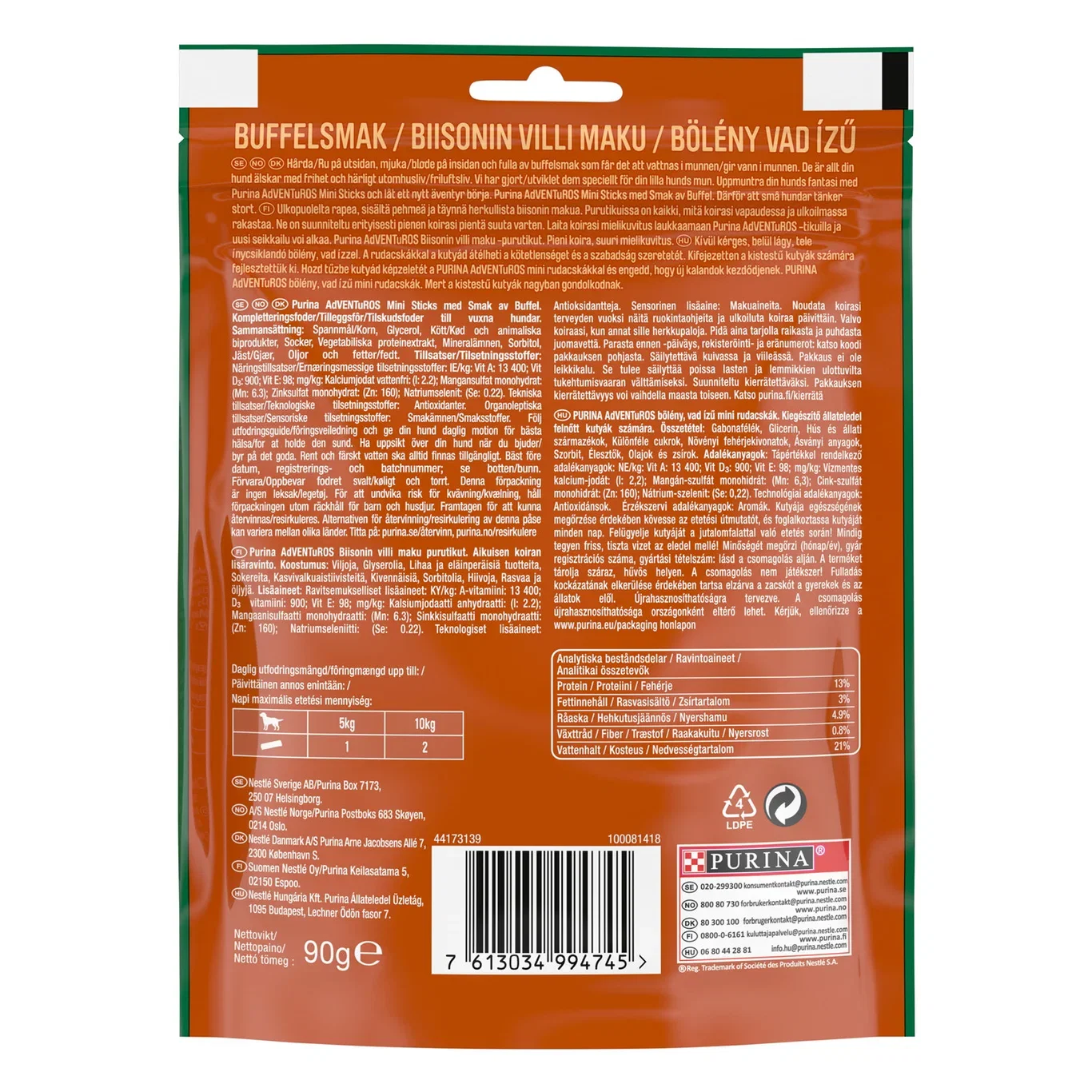 Purina Adventuros mini sticks Buffalo 90 g