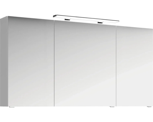 3-delige badkamermeubelset Pelipal xpressline 4010 BxHxD 144 x 200 x 49,5 cm, fronten hoogglans wit, met witte keramische wastafel en keramische spoelbak, badmeubel, spiegelkast met LED-verlichting, chromen grepen, 4010.1400109 40101400109