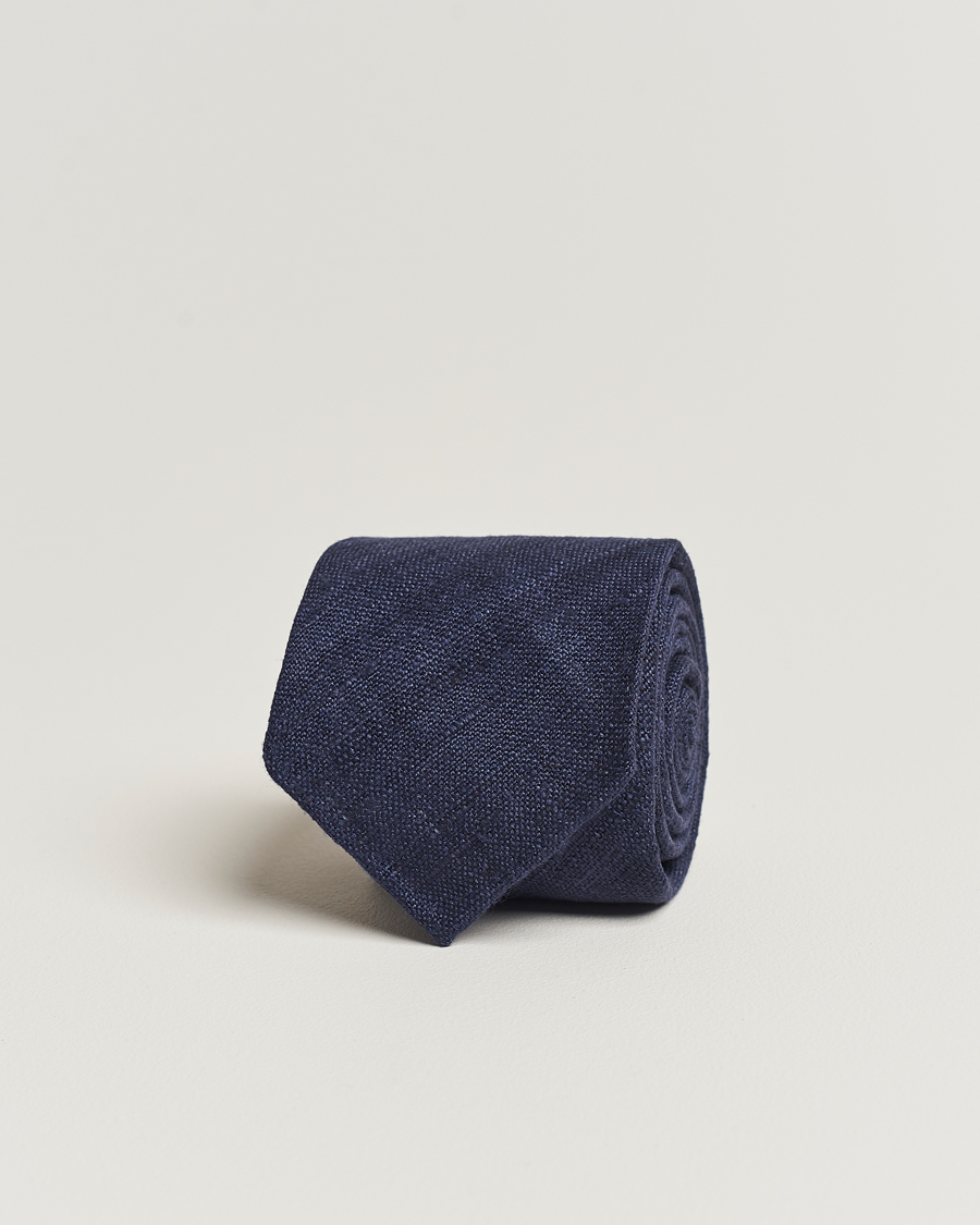 Drake's Silk Tussah Handrolled Tie Navy