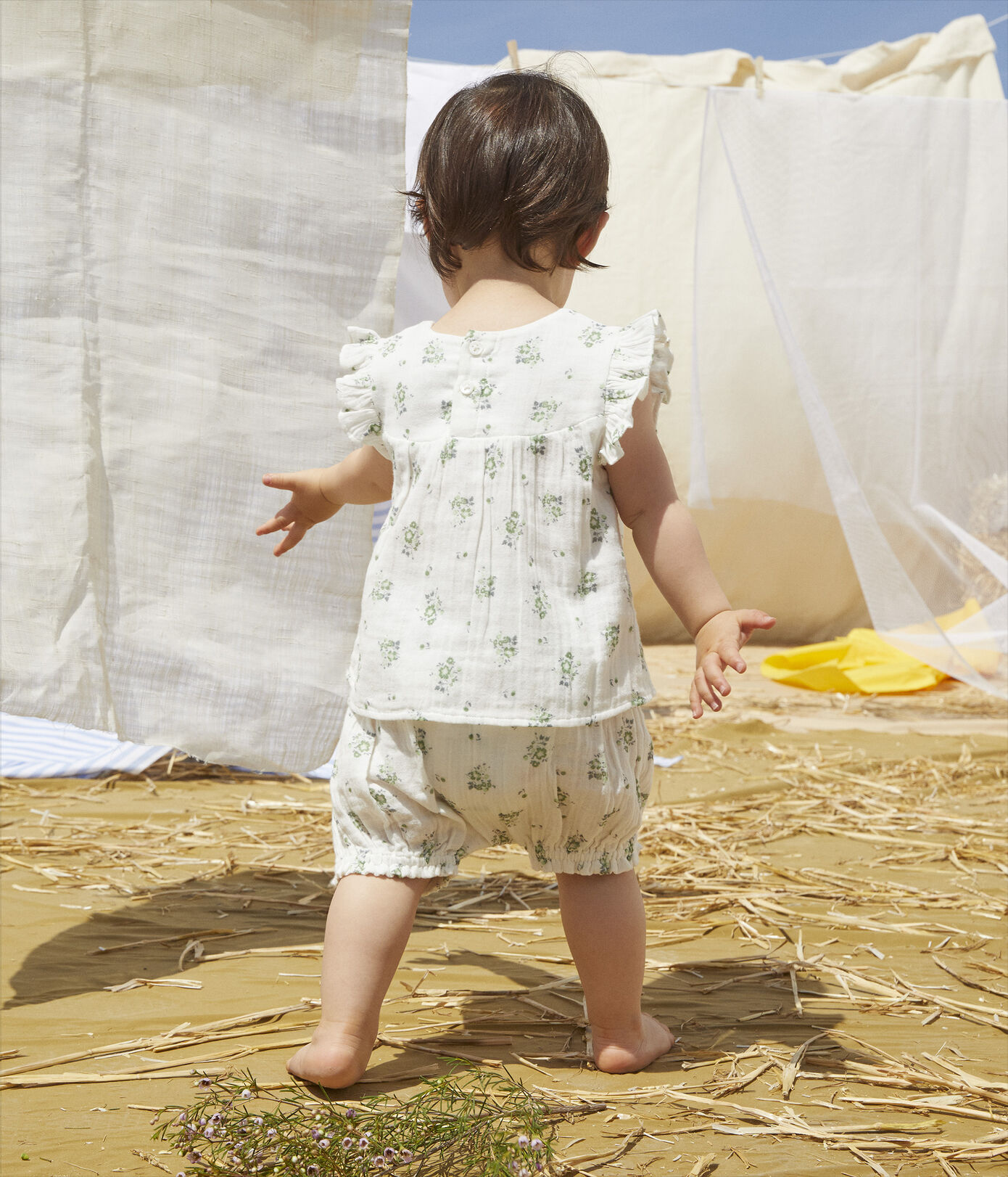 Blouse manches courtes imprimé fleuri en gaze de coton bio bébé