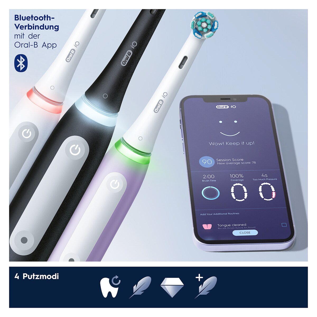 Oral-B iO Series 4, elektrische Zahnbürste mit Magnet-Technologie, 4 Putzmodi, Reiseetui, Matt Black